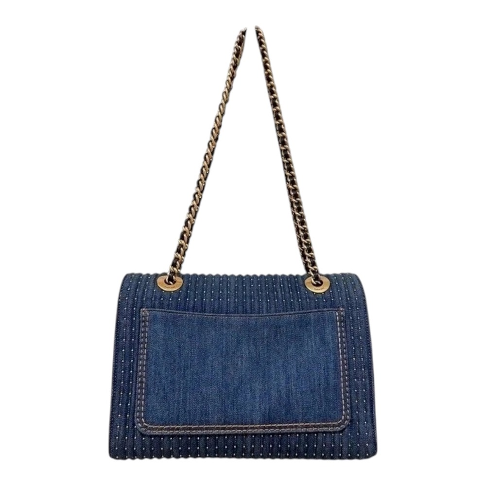 Coach Parker Shoulder Bag Quilted Denim Blue Rivets Tea Rose 68222 - Picture 4 of 8